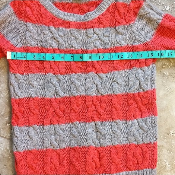 Women's Ann Taylor LOFT Tan and Orange Stripe Cableknit Sweater - Small - Picture 6 of 6